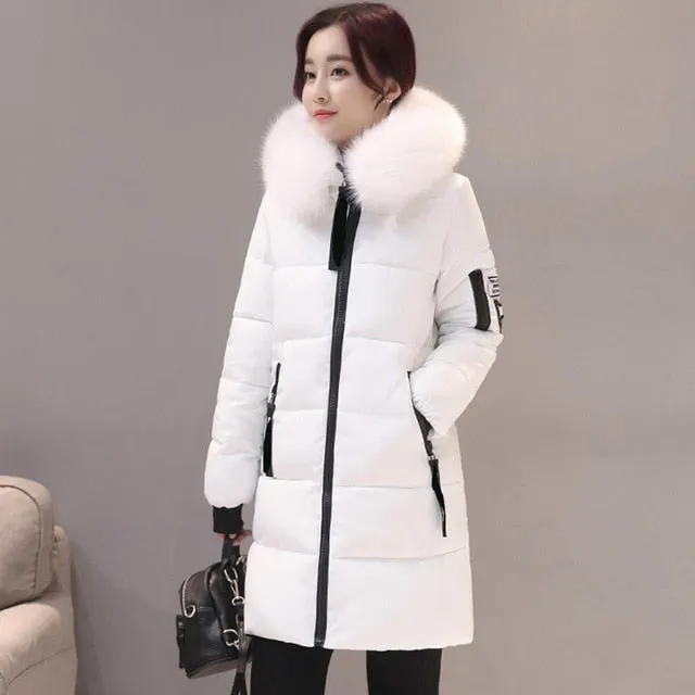 VenusFox Long Parka Hooded Jacket With Fur collar
