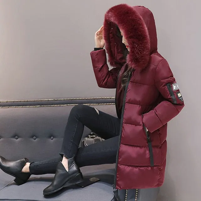 VenusFox Long Parka Hooded Jacket With Fur collar