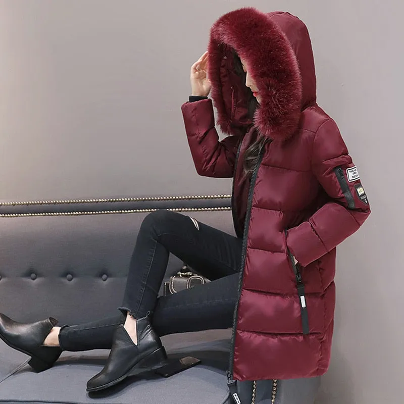 VenusFox Long Parka Hooded Jacket With Fur collar