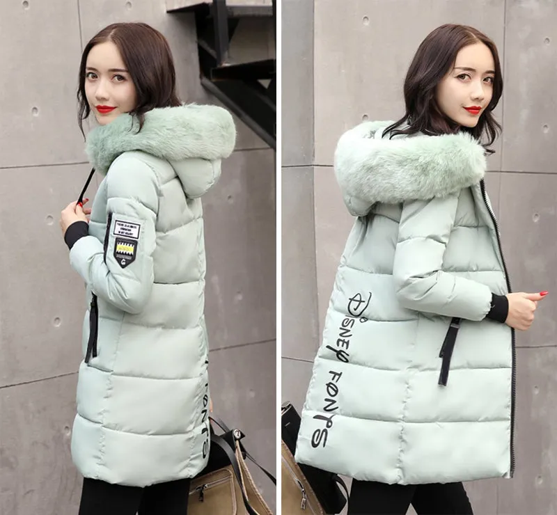 VenusFox Long Parka Hooded Jacket With Fur collar
