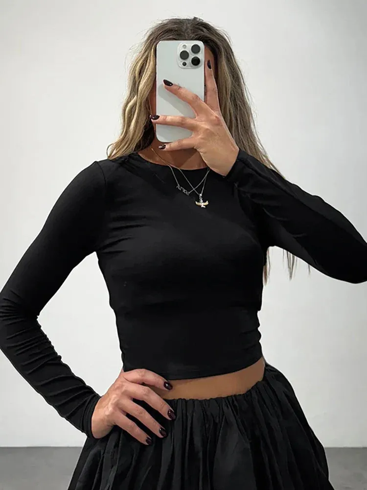 Wenkouban-Black Friday Christmas Party Outfits  Sexy Backless Round Neck Women Skirt Suit Long Sleeve T-shirt Mini Skirt Sets Female Winter Slim Elegant Two Piece Sets