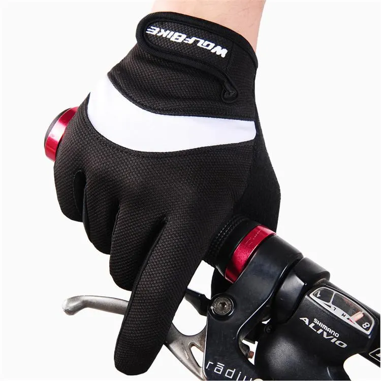 WOLFBIKE Black White Cycling Full Finger Gloves
