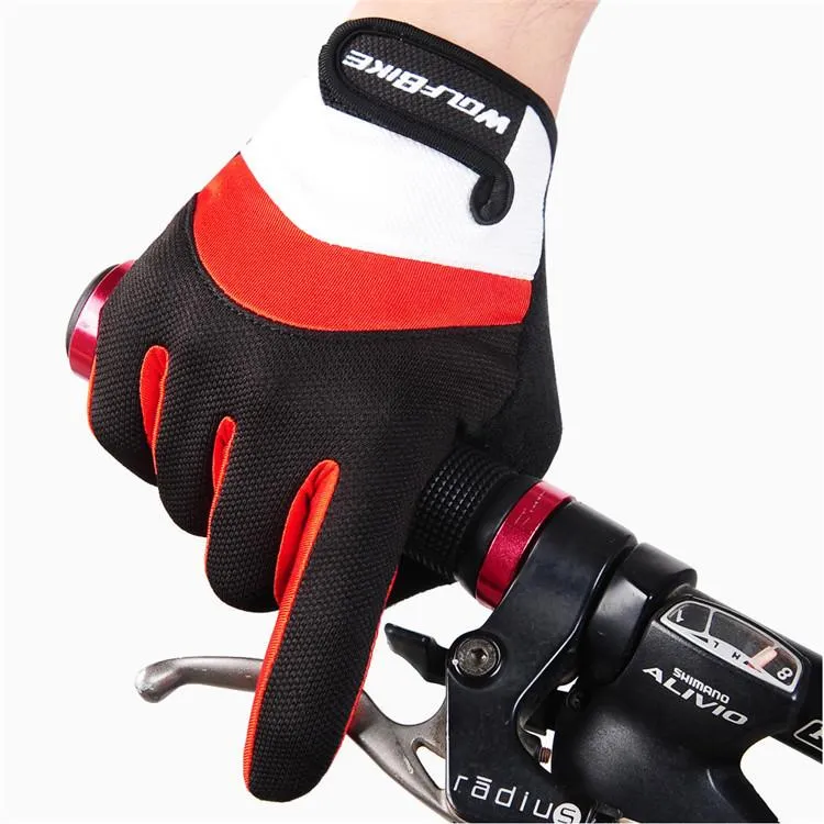 WOLFBIKE Red White Cycling Full Finger Gloves