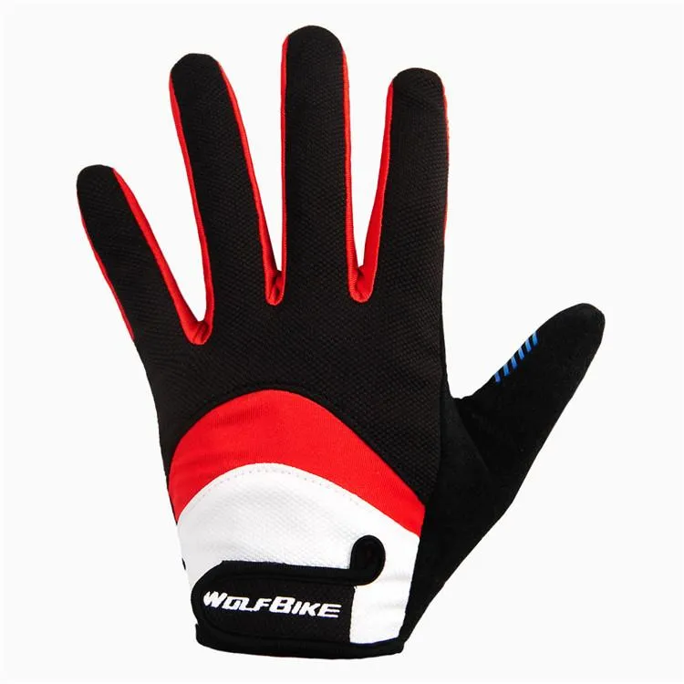 WOLFBIKE Red White Cycling Full Finger Gloves
