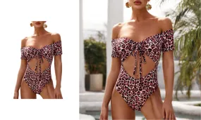 Women Leopard Print One Piece Swimsuit - Medium