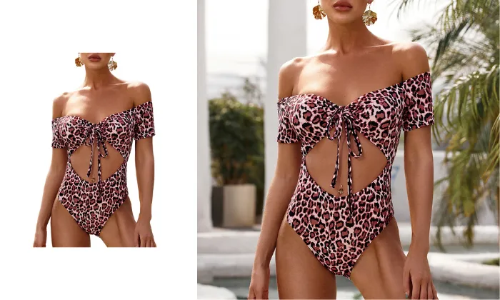 Women Leopard Print One Piece Swimsuit - Medium