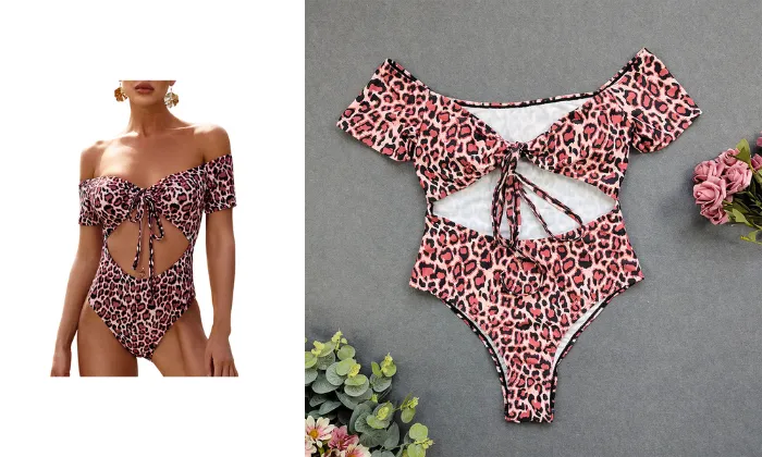 Women Leopard Print One Piece Swimsuit - Medium
