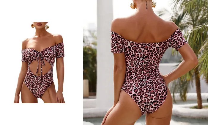 Women Leopard Print One Piece Swimsuit - Medium