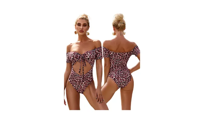 Women Leopard Print One Piece Swimsuit - Medium