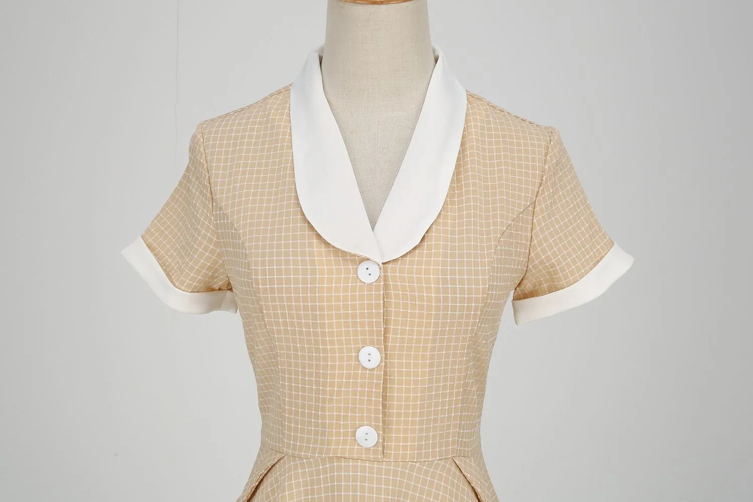 Womens A Line Cape Collar Vintage Swing 1950s Summer Cute Dress with Button