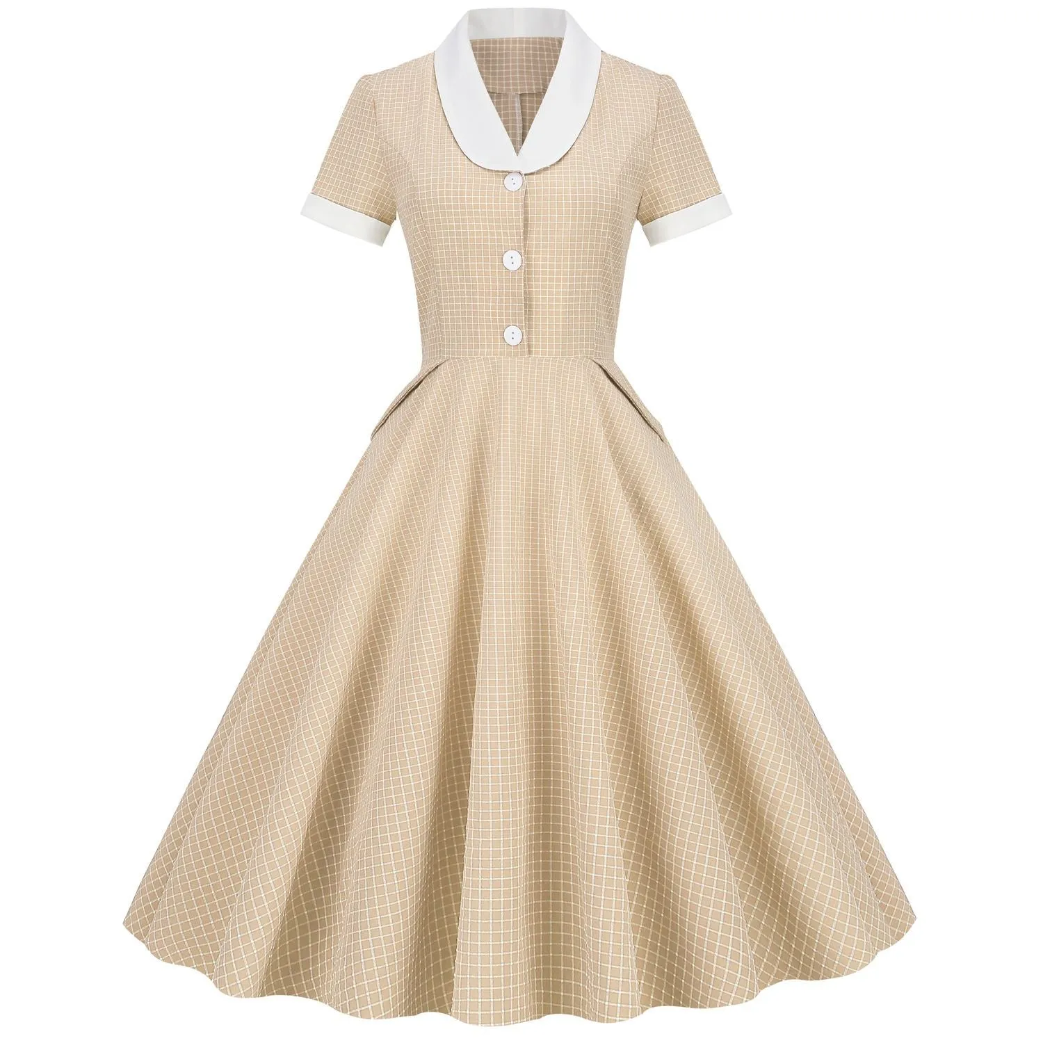Womens A Line Cape Collar Vintage Swing 1950s Summer Cute Dress with Button