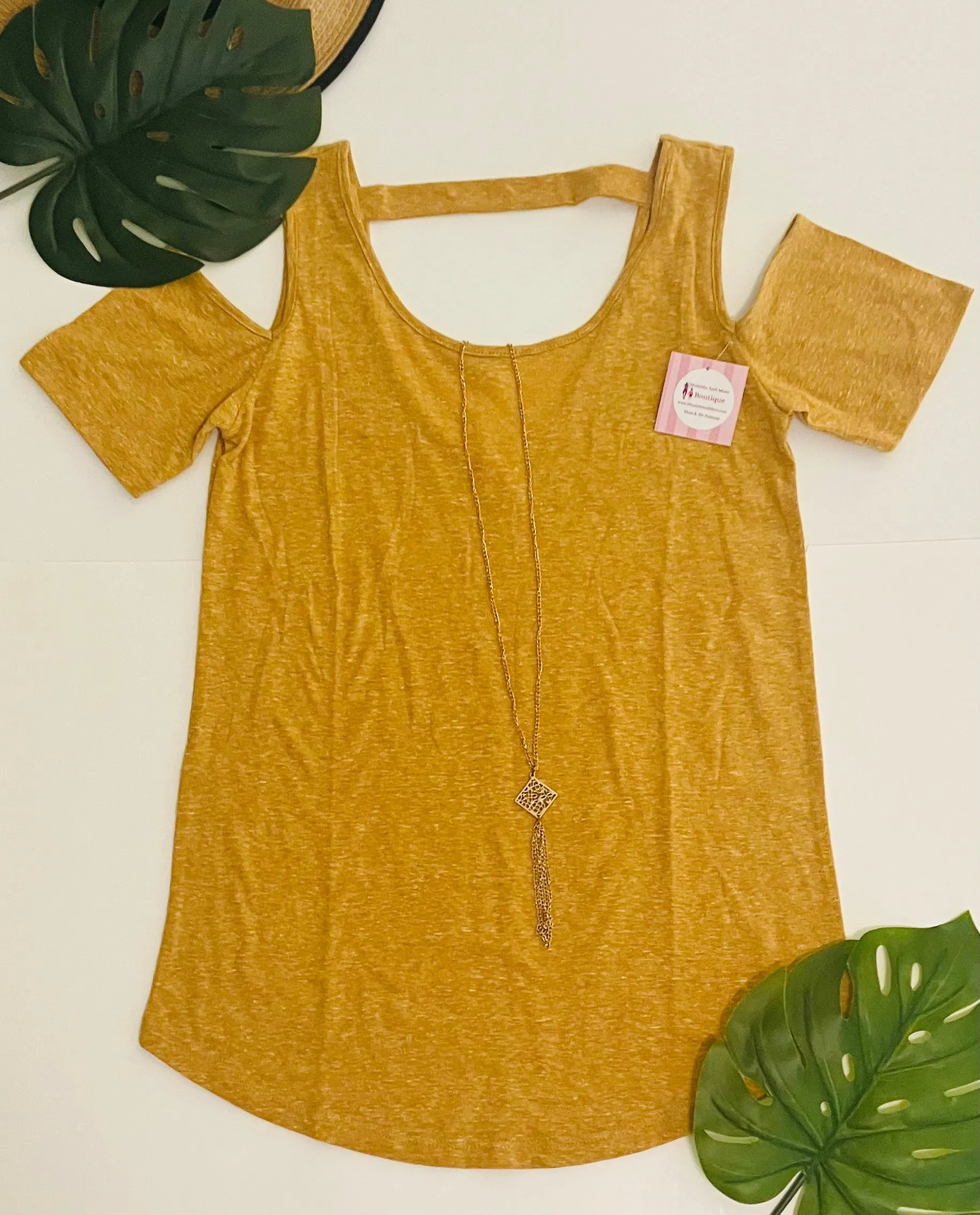 Yellow Cold Shoulder Top, Summer Open Shoulder Shirt, Sizes XS/S, Yellow