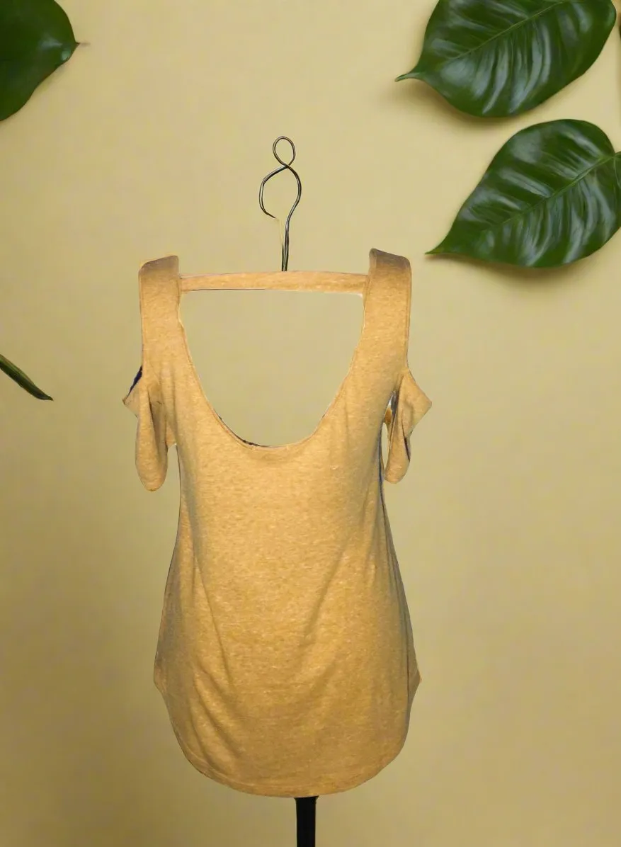 Yellow Cold Shoulder Top, Summer Open Shoulder Shirt, Sizes XS/S, Yellow